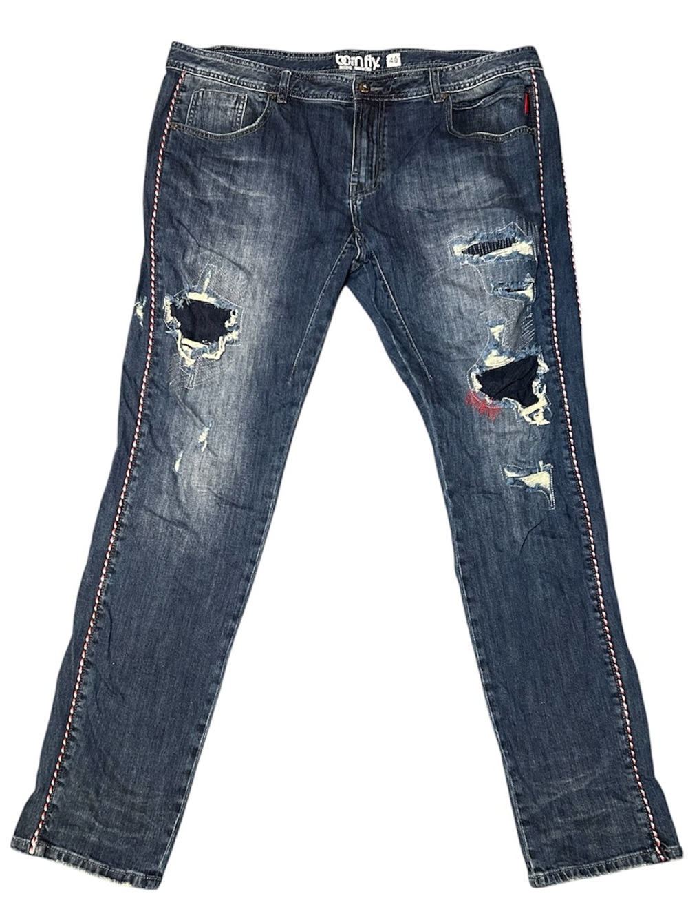 Born Fly mens Jeans size 40 x 33.5 distressed red white stripes straight #328